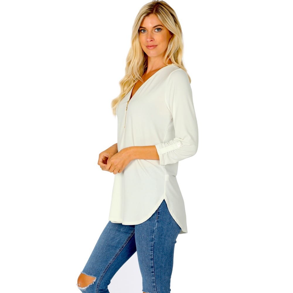 Ivory Zipper Front Top
